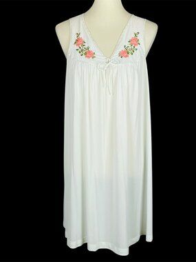 Vtg 60s 70s Aristocraft By Superior Trapeze Nightgown Sz L Floral Embroidery